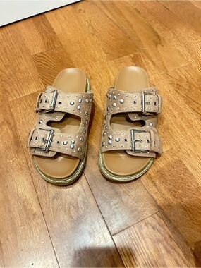Universal Thread Tan Studded Double-Buckle Slide Sandals